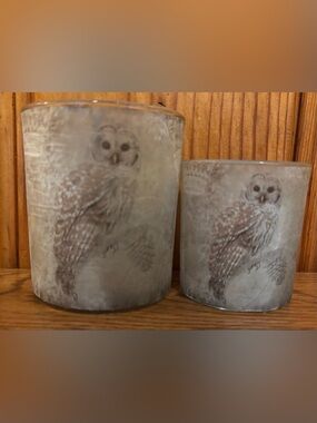 K&K Interiors Frosted Mercury Glass Snowy Owl Votive Holders Set of 2
